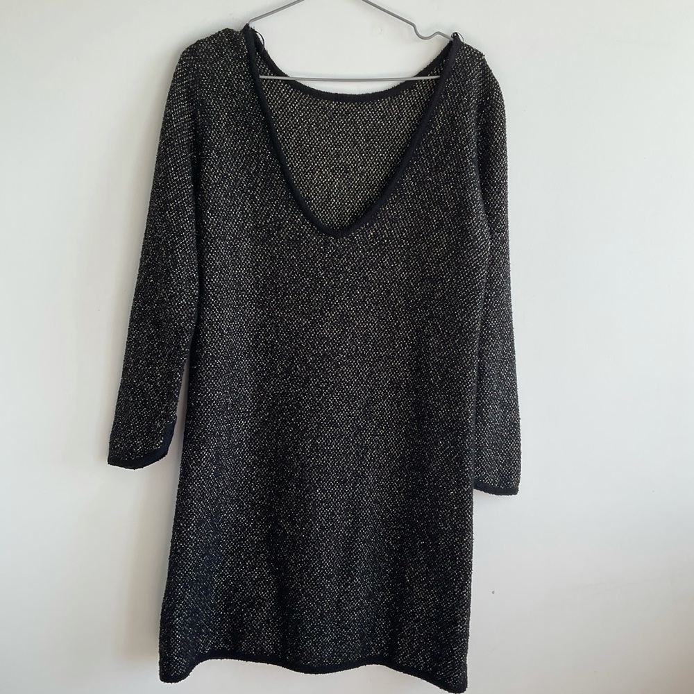 Massimo Dutti Black Metallic Long Sleeve Shift Dress - Picture 3 of 9